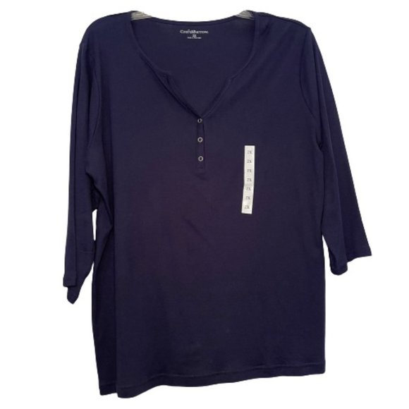 croft & barrow Tops - CROFT & BARROW Blue Navy Henley Classic T-Shirt Split Neck Top Plus Size 2X NEW